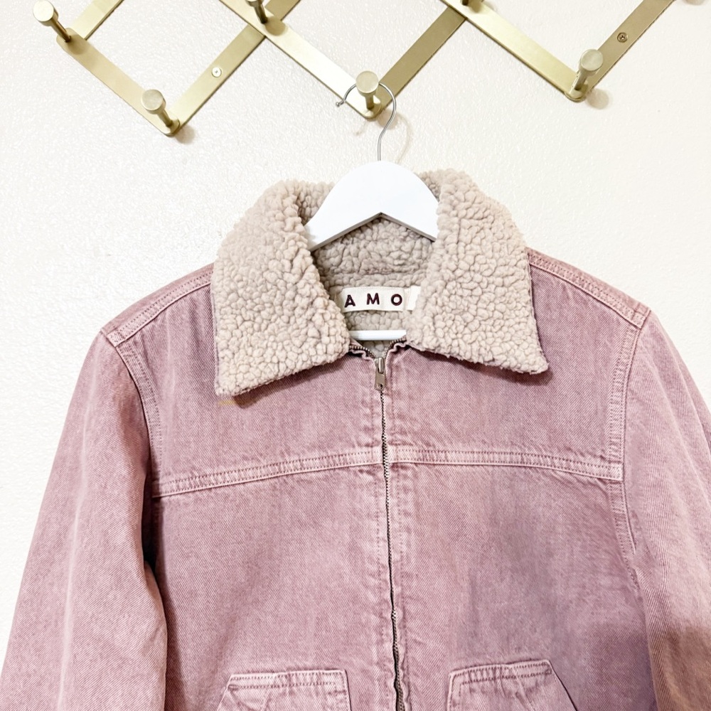 AMO Anthropologie Zoe Sherpa Lined Collar Zip Front Jacket in Tawny Pink Small - Picture 6 of 12